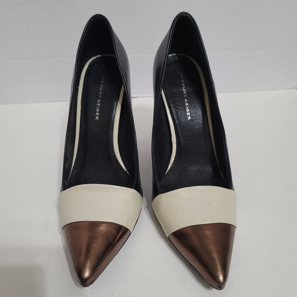 Kurt Geiger Black, Cream, and Bronze Heels Sz 38 Barbiecore